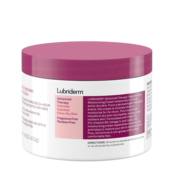 Lubriderm Advanced Therapy Fragrance-Free Moisturizing Cream with Vitamin E and Pro-Vitamin B5, Intense Hydration for Extra Dry Skin, Non-Greasy Formula, 16 Fl. Oz