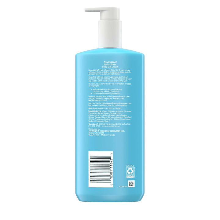 Neutrogena Hydro Boost Body Gel Cream, Hydrating Body Lotion with Hyaluronic Acid for Normal to Dry Skin, Lightweight Fragrance-Free Hyaluronic Acid Moisturizer, 16 OZ