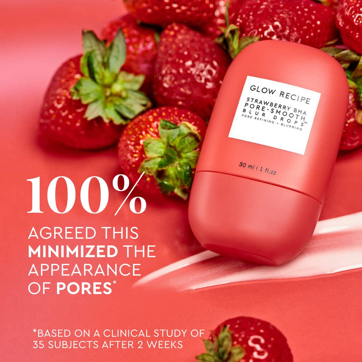 Glow Recipe Strawberry BHA Serum + Poreless Face Primer for Makeup - Silicone-Free Blurring Matte Primer to Reduce Shine & Prolong Wear - Hybrid Korean Skin Care for Oil Control & Smooth Texture, 30Ml