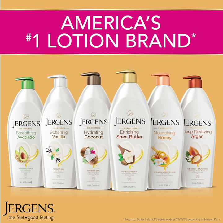 Jergens Shea Butter Hand and Body Lotion, Deep Conditioning Moisturizer, 3X More Radiant Skin, with Pure Shea Butter, Dermatologist Tested, 16.8 Oz, Pack of 3