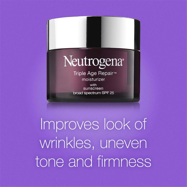 Neutrogena Triple Age Repair Face Moisturizer with SPF 25, 1.7 Oz Jar, Anti-Aging Face Cream, SPF Moisturizer & Neck Cream, anti Wrinkle Lotion for Dark Spots, Glycerin & Shea Butter