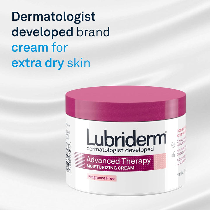 Lubriderm Advanced Therapy Fragrance-Free Moisturizing Cream with Vitamin E and Pro-Vitamin B5, Intense Hydration for Extra Dry Skin, Non-Greasy Formula, 16 Fl. Oz